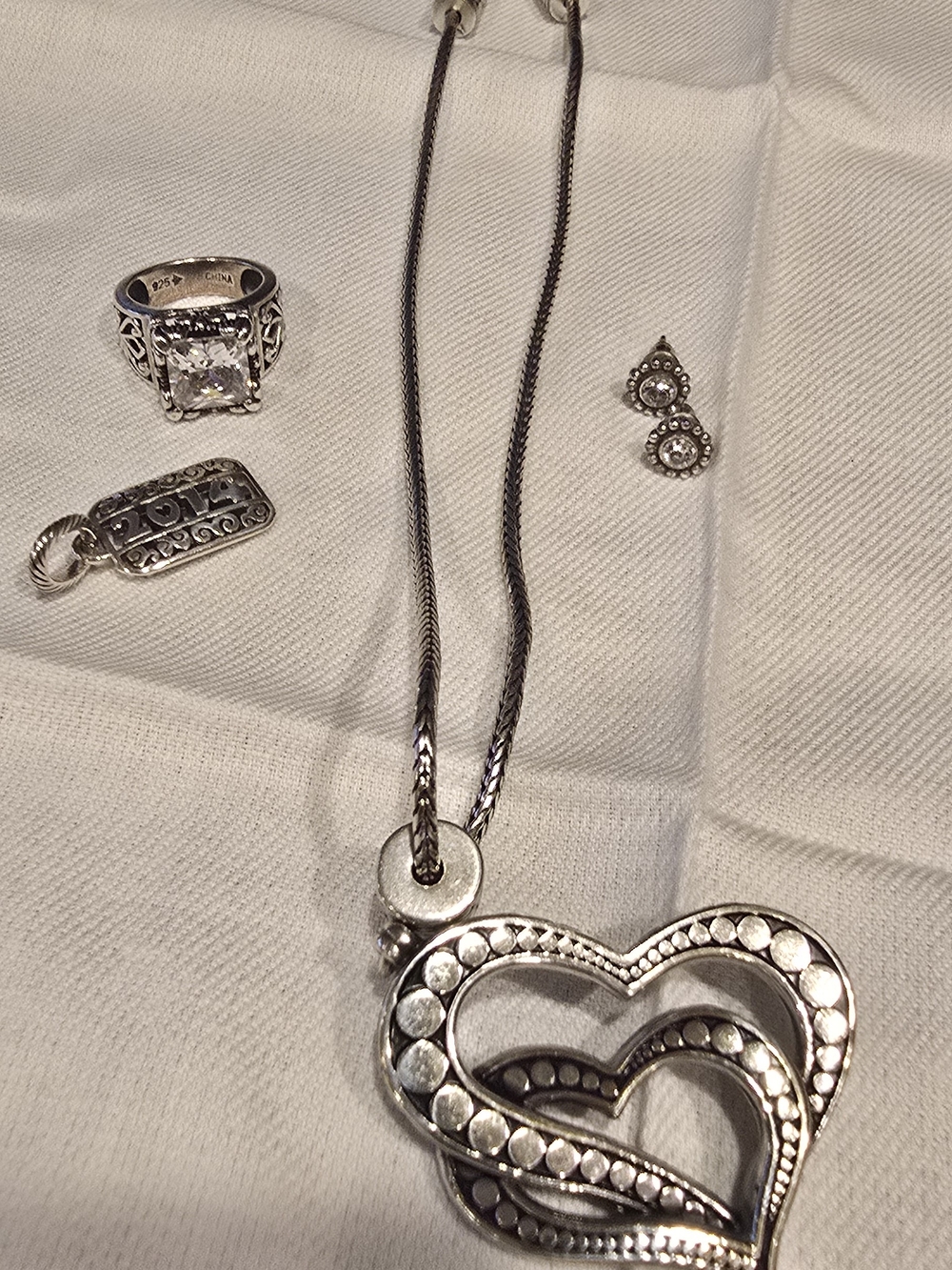 Brighton Lot: Two-Tone Heart Necklace, Ring, Earring, And Charm - Picture 2 of 2